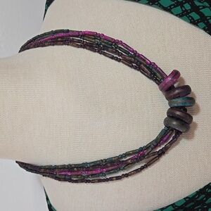 Vintage Multi Strand Beaded Bohemian Purple & Green Necklace